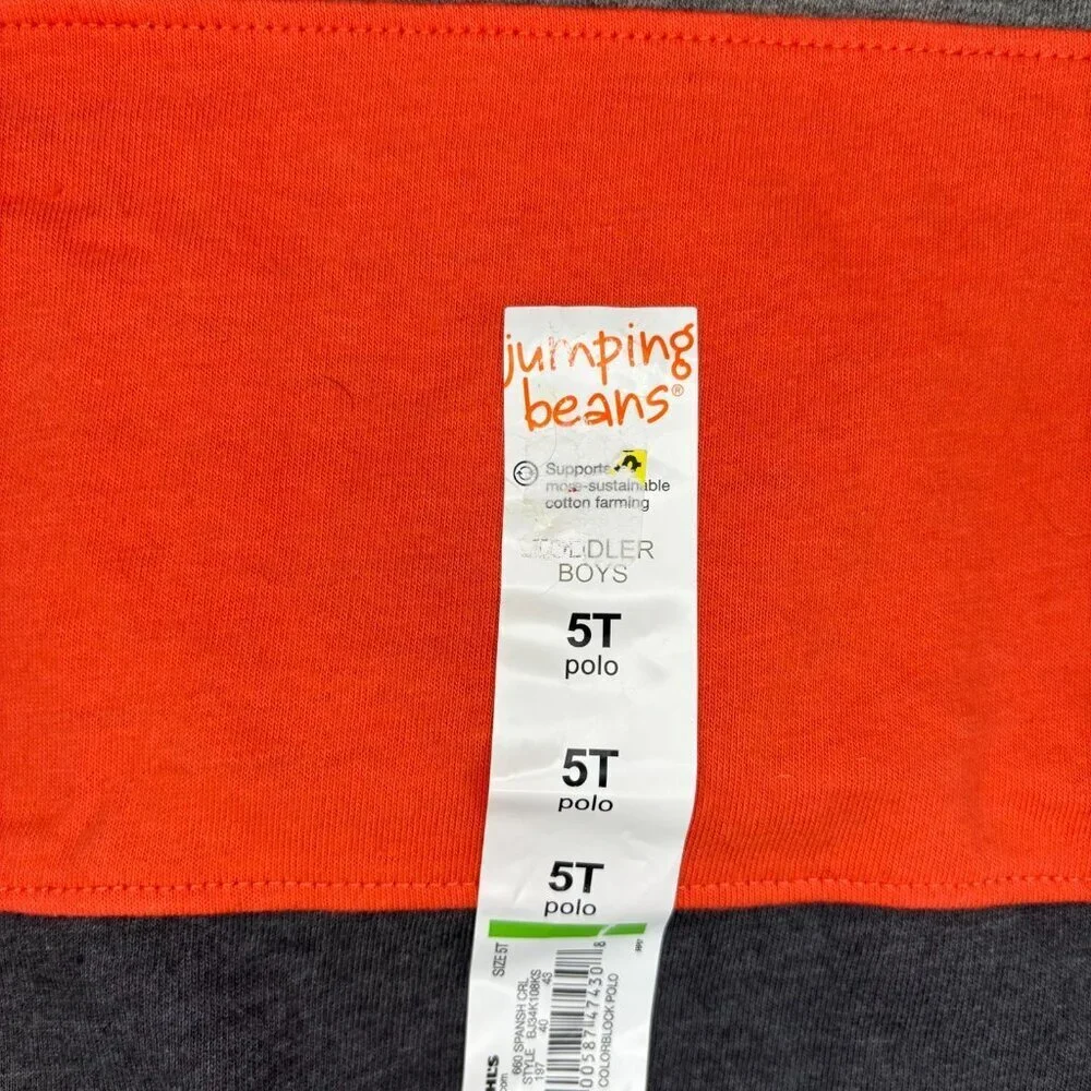 JUMPING BEANS NEW Colorblock Polo Boys 5T Short Sleeve Gray Orange Collar